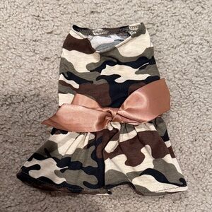 Camouflage Pet Dress with Tan Bow